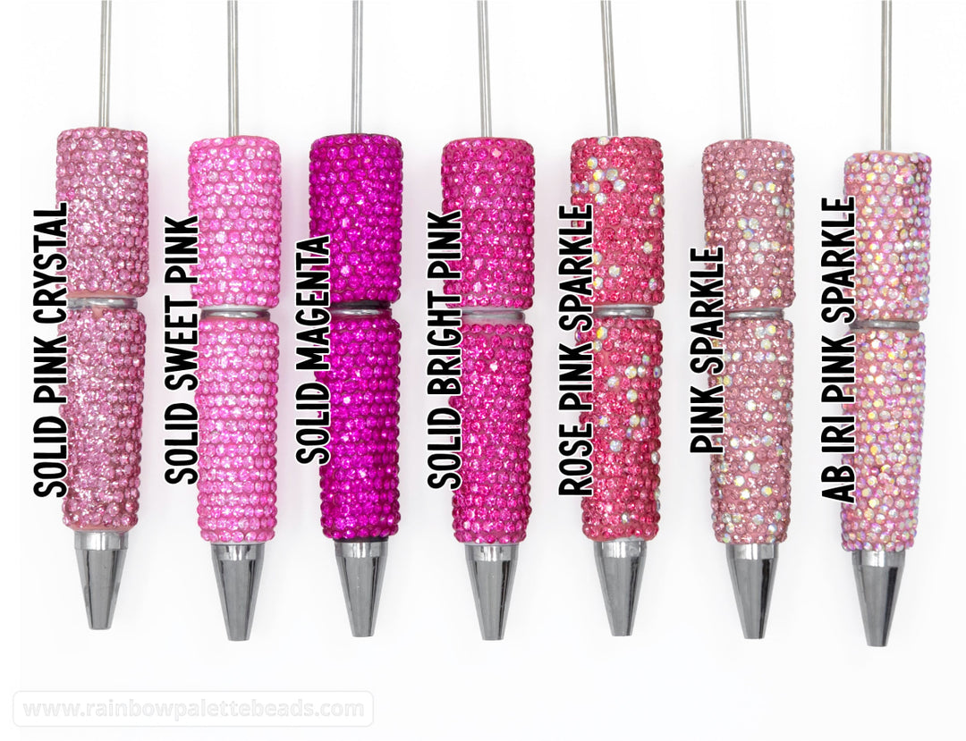 Solid Pink Crystal Full Rhinestone Beadable Diamond Pen