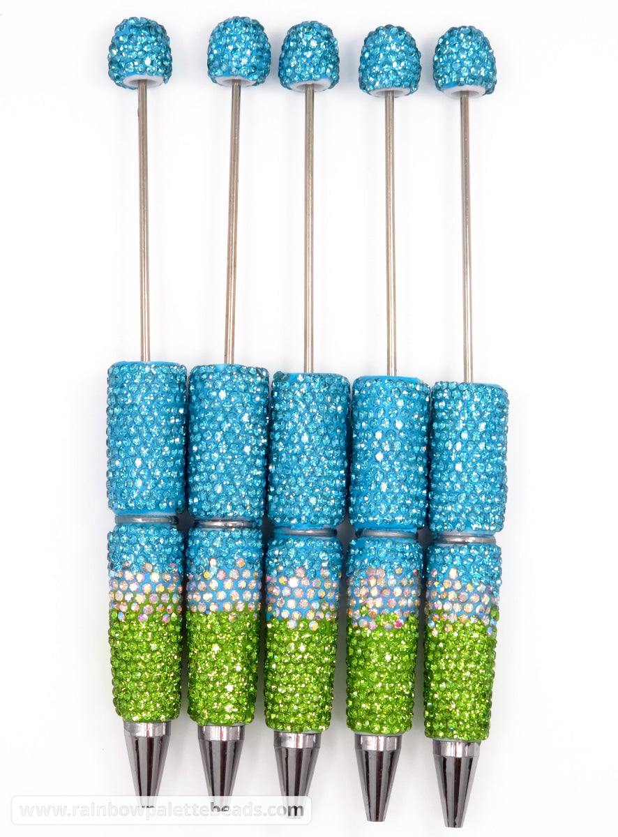 Spring Day Blue/Green Ombre Crystal Confetti Full Rhinestone Beadable Diamond Pen