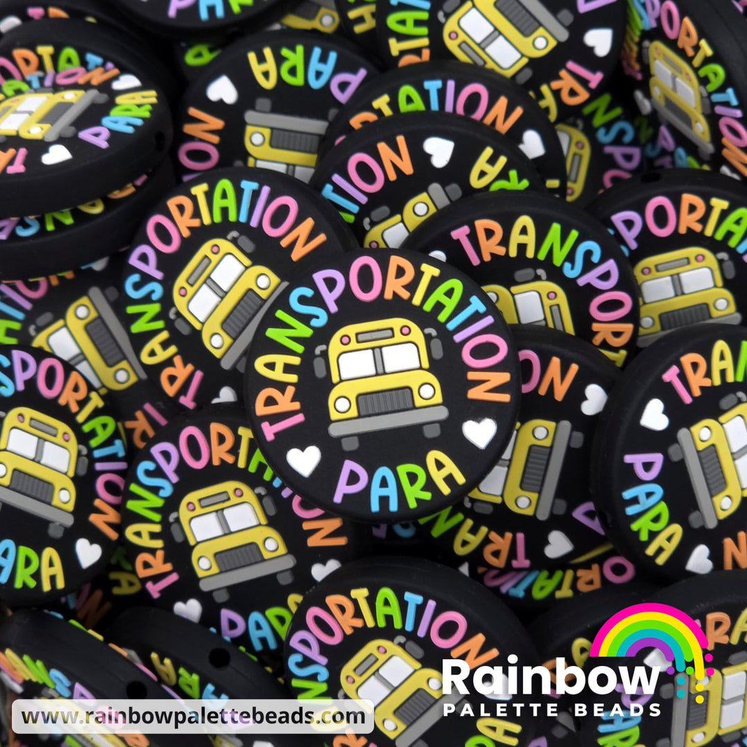 Transportation Para (Bus Paraprofessional) Exclusive Silicone Focal Bead - Pastel Rainbow - Beads