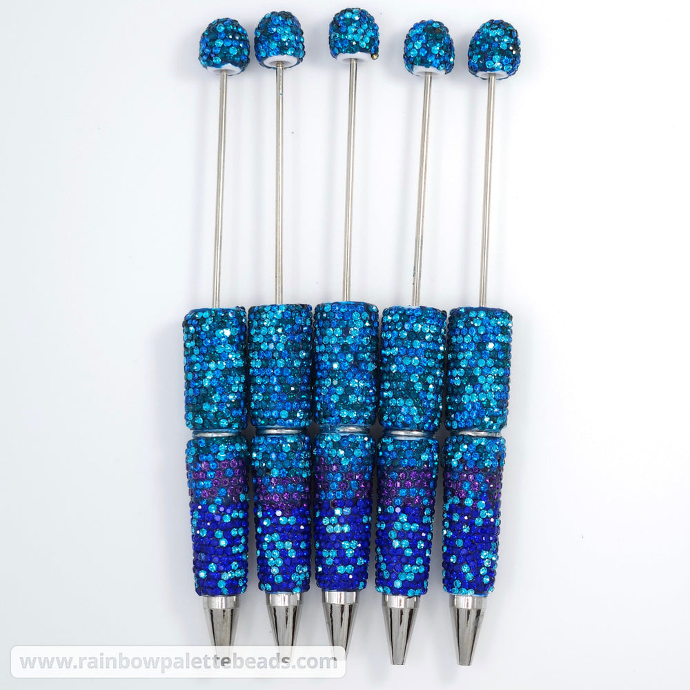 Turquoise/Blue/Purple Ombre Crystal Confetti Full Rhinestone Beadable Diamond Pen