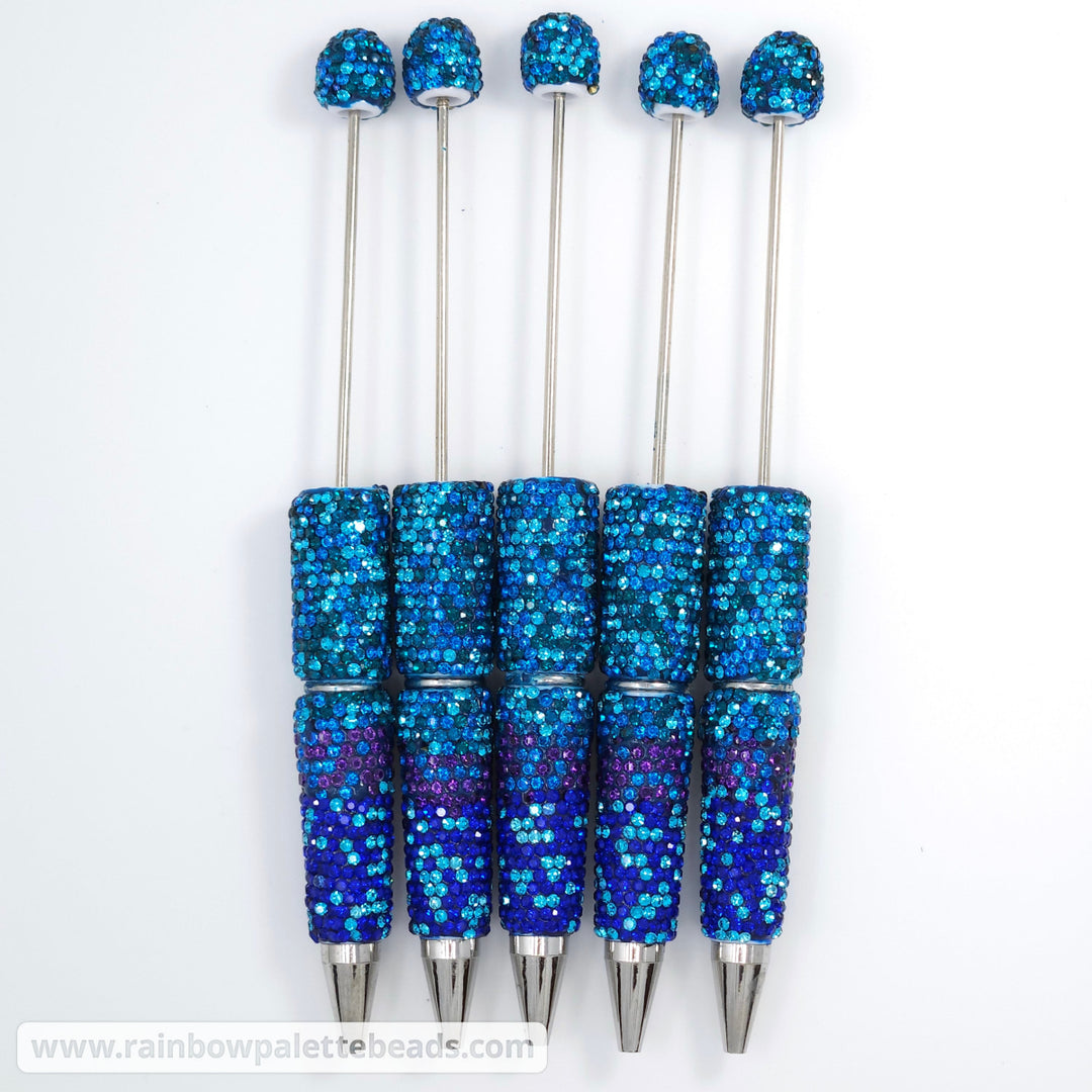 Turquoise/Blue/Purple Ombre Crystal Confetti Full Rhinestone Beadable Diamond Pen