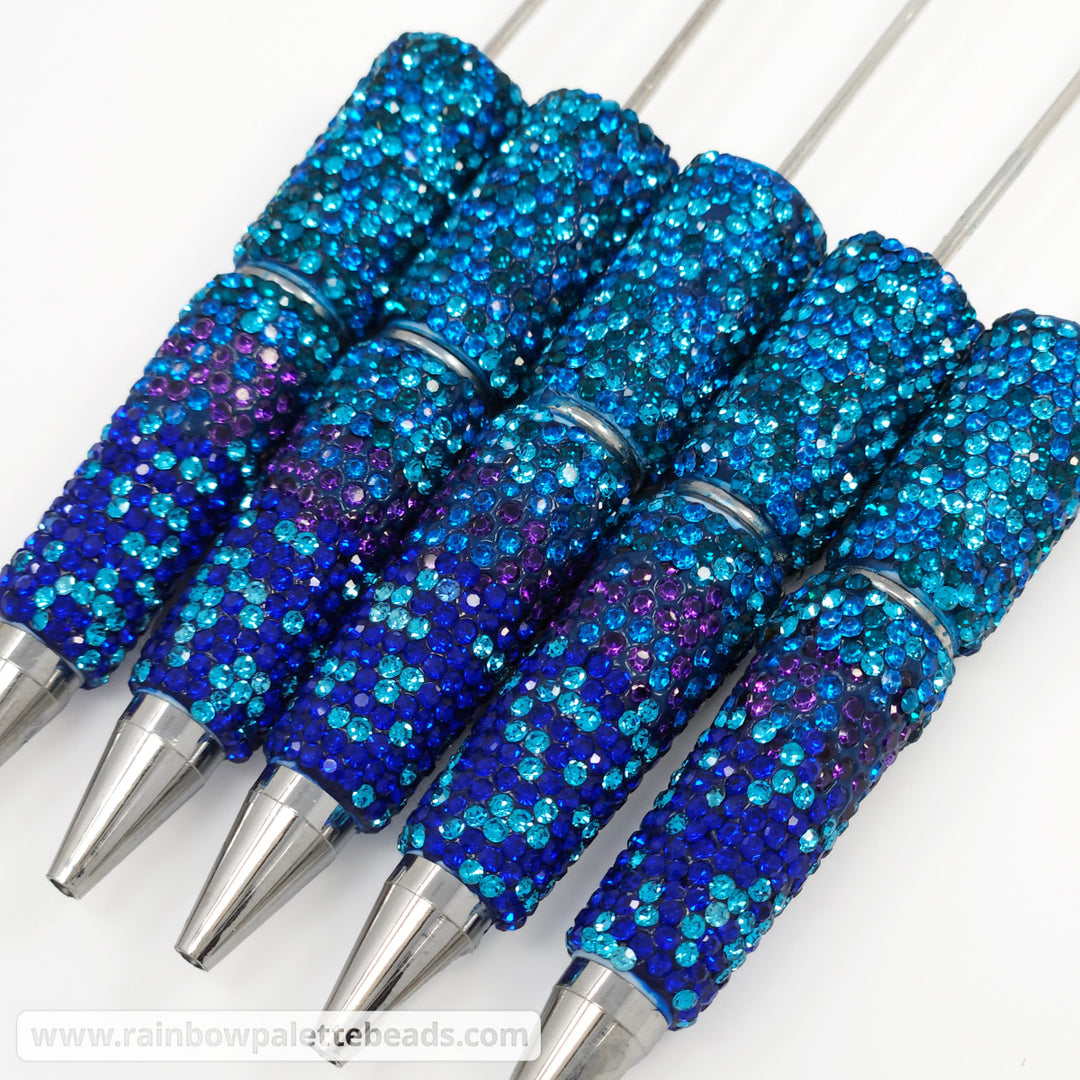 Turquoise/Blue/Purple Ombre Crystal Confetti Full Rhinestone Beadable Diamond Pen
