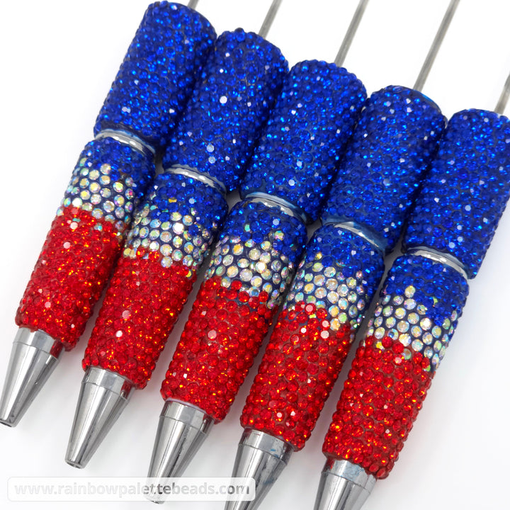 USA (Royal Blue/Red) Ombre Crystal Confetti Full Rhinestone Beadable Diamond Pen