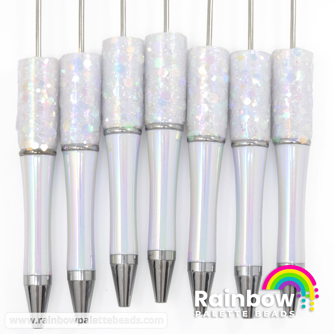 White Fairy Dust Opal Beadable Plastic Pen