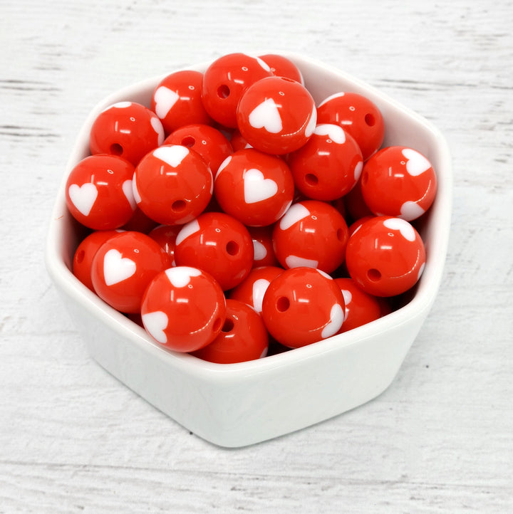 16mm Red Heart Acrylic Beads