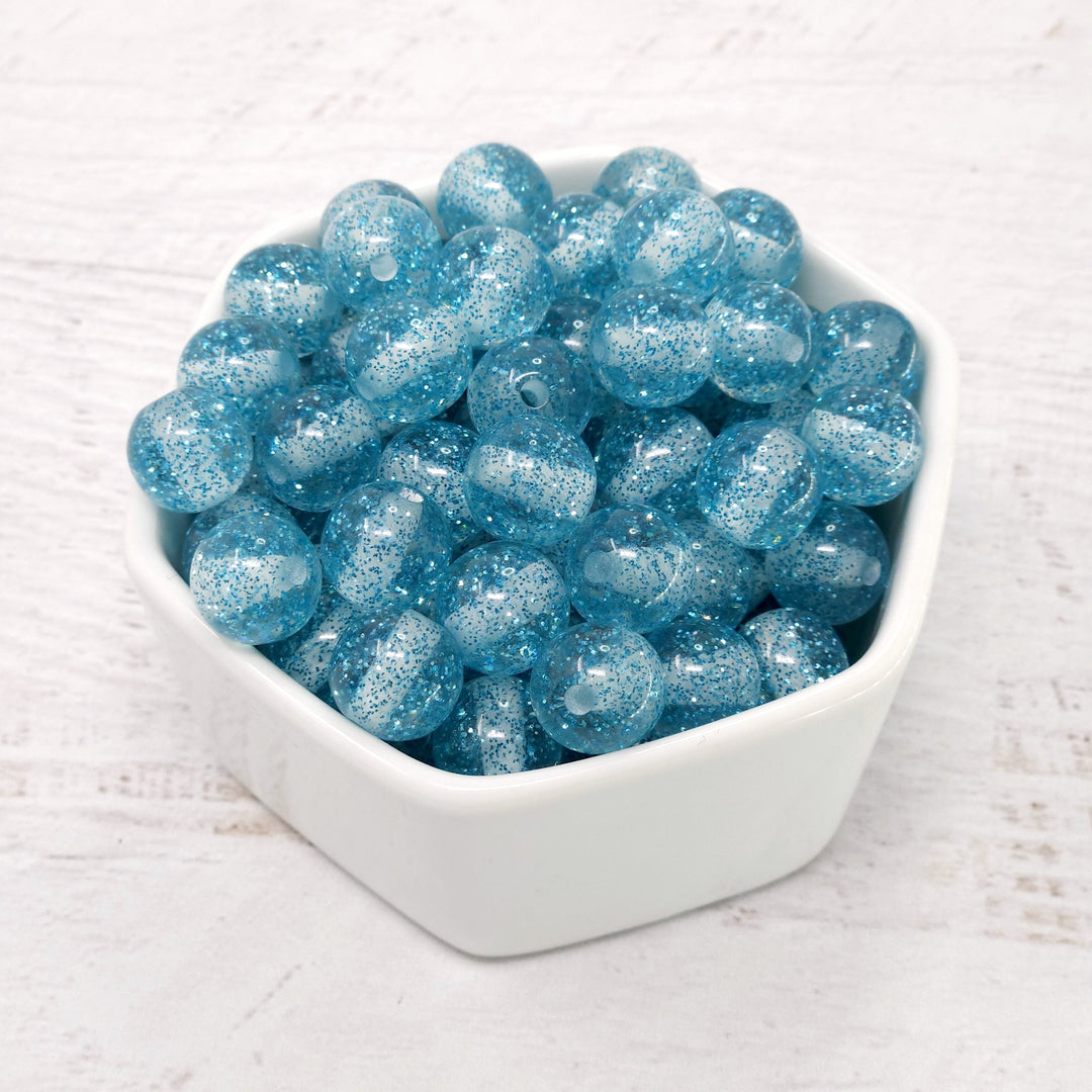 12mm Light Blue Glitter Beads