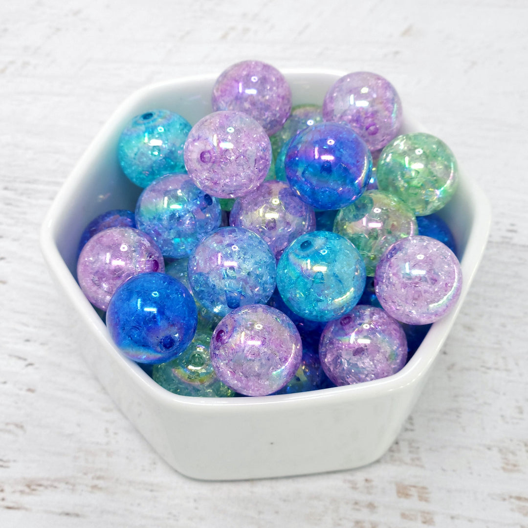 16mm Cool Color Crackle Acrylic Bead Mix (10 Beads)